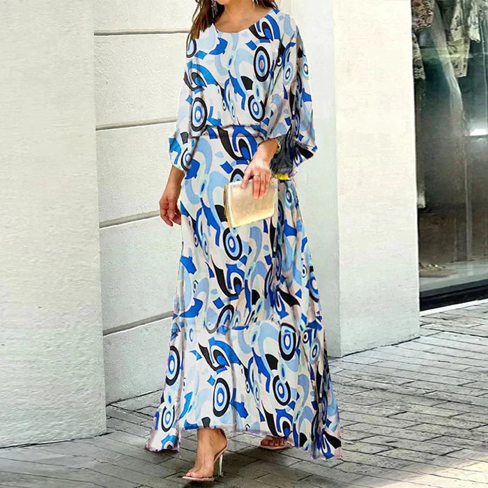 Sandra | Bequemes langes bedrucktes Kleid