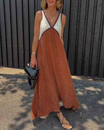 Variant image for Luna | Maxikleid Sommer mit V-Ausschnitt und Kontrastfarben für Damen-5