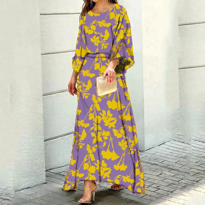 Sandra | Bequemes langes bedrucktes Kleid